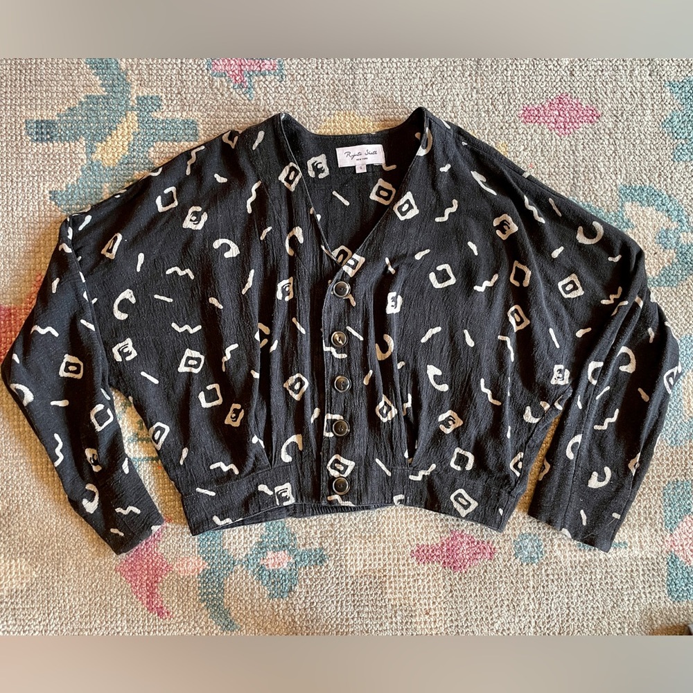 Rujuta Sheth Black button up jacket with white graphic print